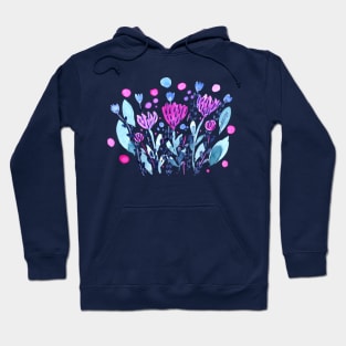 Watercolor whimsical flowers - purple and indigo Hoodie